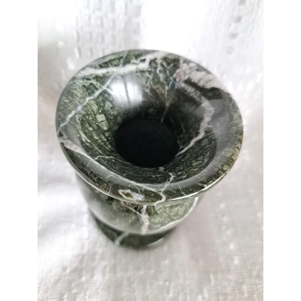 Hand-carved Zebra Marble Vase Dark Green Heavy Natural Stone Made In Pakistan 5